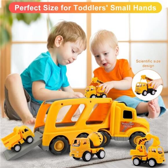 Construction Truck Toddler Toys Car:Toy for 3 4 Year Old Boy 5 in 1 Carrier Toys - Picture 4 of 7